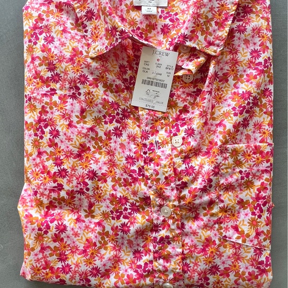 J.Crew Factory long-sleeve button-up shirt Small floral twine ditsy ivory coral - Picture 2 of 4